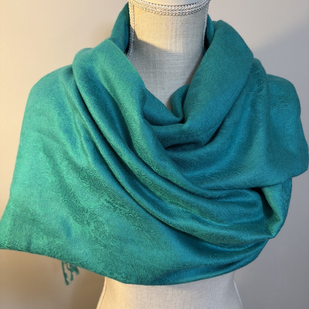 Turquoise Blue Pashmina Silk Scarf Shawl